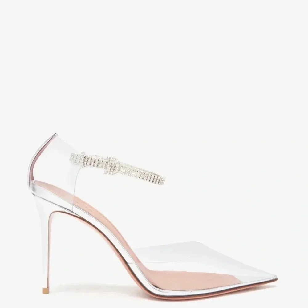 Amina Muaddi Silver Ursina Pumps- NEW